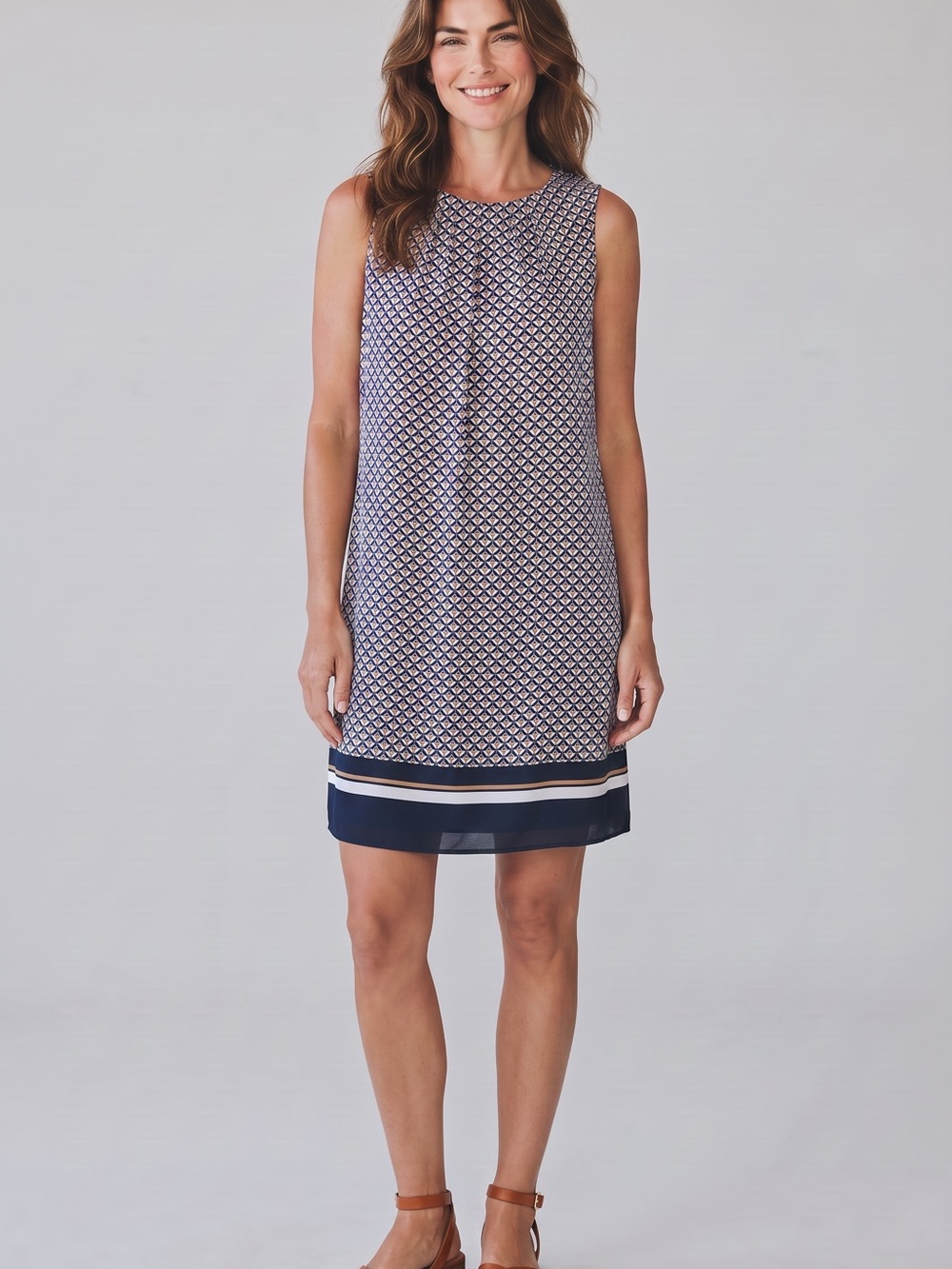H&M Navy and White Sleeveless Patterned Shift Dress